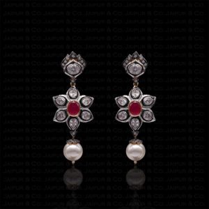 victorian earrings, Ruby design, Indian Victorian polki